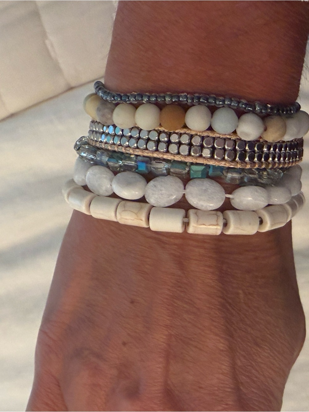 Victoria Emerson White and Cream Layered Stretch Bracelet Set